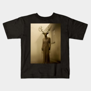 Scary Horned Halloween Demon: Outside My Bedroom Window on a Dark Background Kids T-Shirt